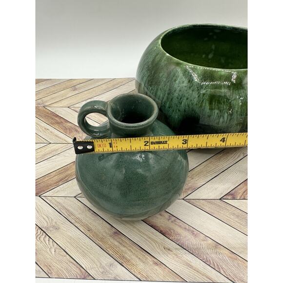 Green Drop Glaze Pottery Sugar Bowl & Creamer Drip Glaze Set Vintage Stunning - Picture 7 of 7